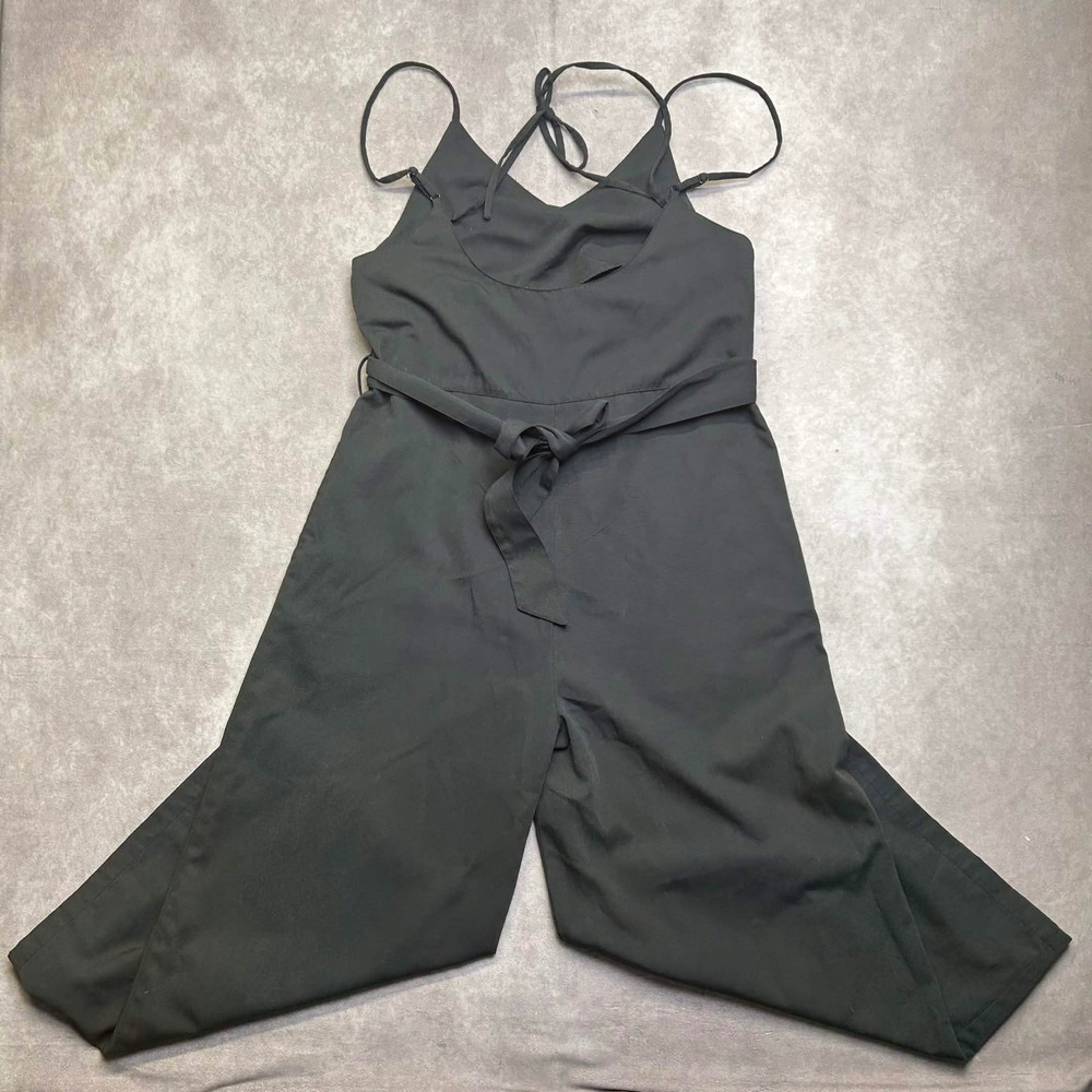 Earth Music & Ecology Black Wide Leg Jumpsuit Strappy Back Tie Waist Sleeveless